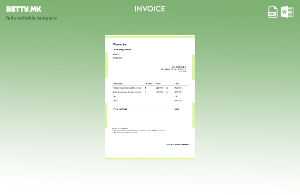 Шаблон за фактура во модерен стил USA Moore Inc